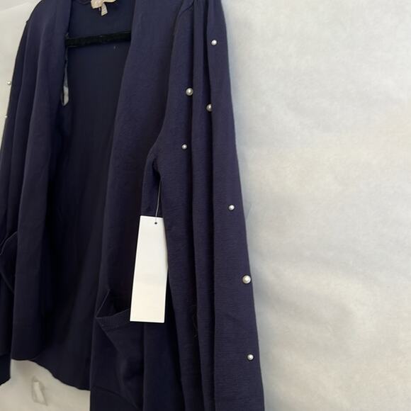 Chloe and Jasmine Pearl Cardigan Women’s Size M Navy Blue Sleeve Open Front READ - Picture 3 of 10